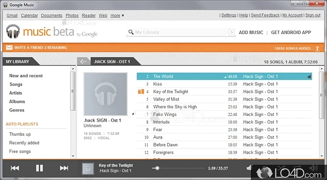 Play Online Music from GoogleMusic search in a windows client - Screenshot of Google Music Player