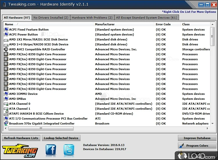 Identify all the hardware that is installed on computer in order to check its status using a software solution - Screenshot of Hardware Identify