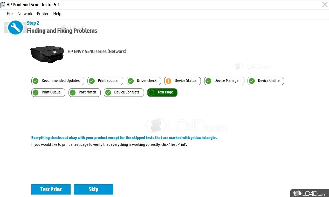 Troubleshoot and correct printing and scanning problems - Screenshot of HP Print and Scan Doctor