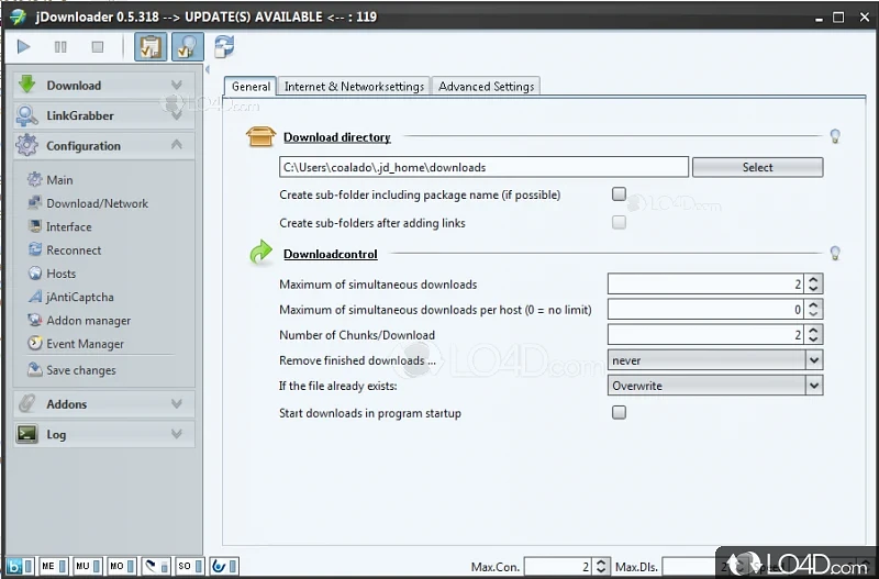 File hosting services - Screenshot of JDownloader