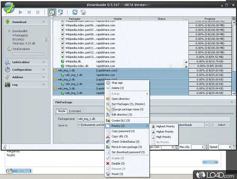 File hosting service - Screenshot of JDownloader