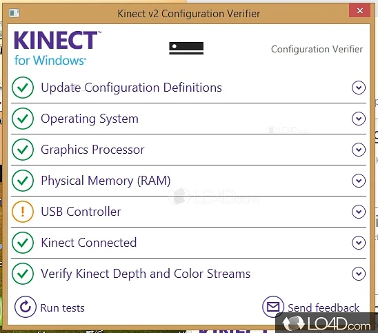 Tool for confirming whether Kinect can run on a PC - Screenshot of Kinect Configuration Verifier