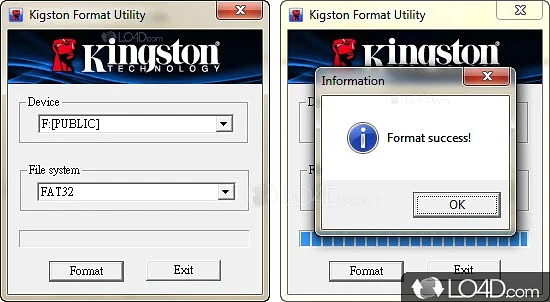 Format Kingston HyperX DTHX30/XXGB USB flash drive by simply selecting the connected device - Screenshot of Kingston Format Utility