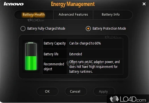 Lenovo Energy Management: User interface - Screenshot of Lenovo Energy Management