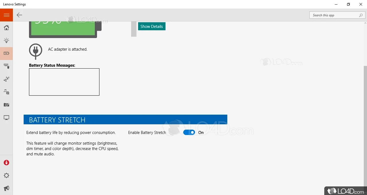 Lenovo Settings: User interface - Screenshot of Lenovo Settings