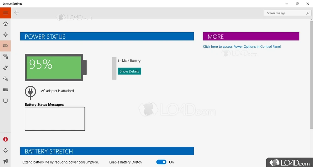 Provides for system and component control of Lenovo PC systems - Screenshot of Lenovo Settings