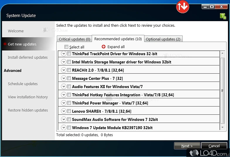 Updater for ThinkPad - Screenshot of Lenovo System Update