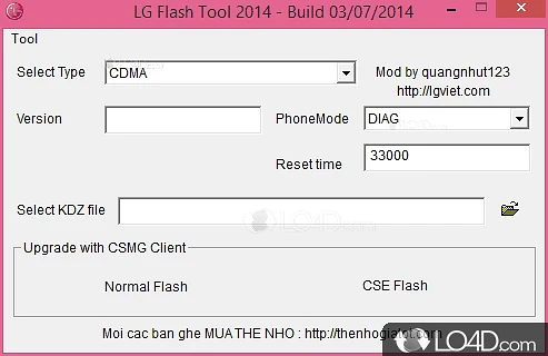 To flash large KDZ ROM tools on smartphone and it is optimized for LG phone models - Screenshot of LG Flash Tool
