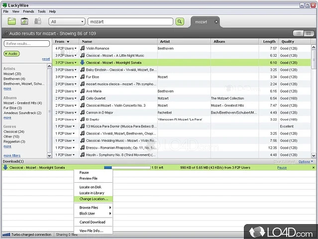 A fast, efficient LimeWire clone - Screenshot of Luckywire