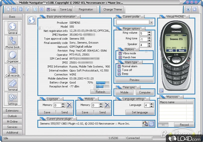 Solution for those who are looking to synchronize their mobile phone content with their PC while also creating a backup for data - Screenshot of Mobile Navigator