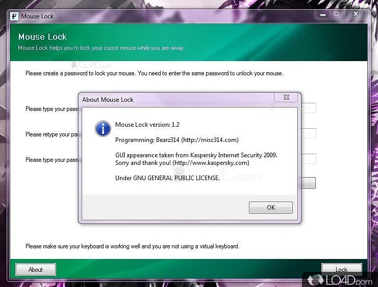 Lock computer with a master password, block the mouse cursor - Screenshot of Mouse Lock