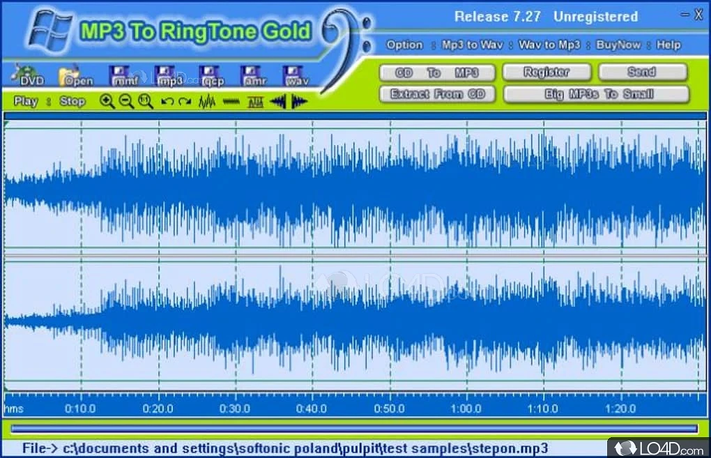 Transform MP3 in files for mobile phone - Screenshot of MP3 To Ringtone Gold
