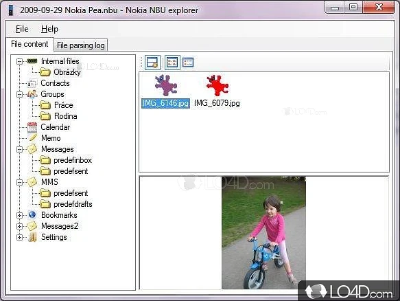 Open Nokia backup files (e - Screenshot of NbuExplorer