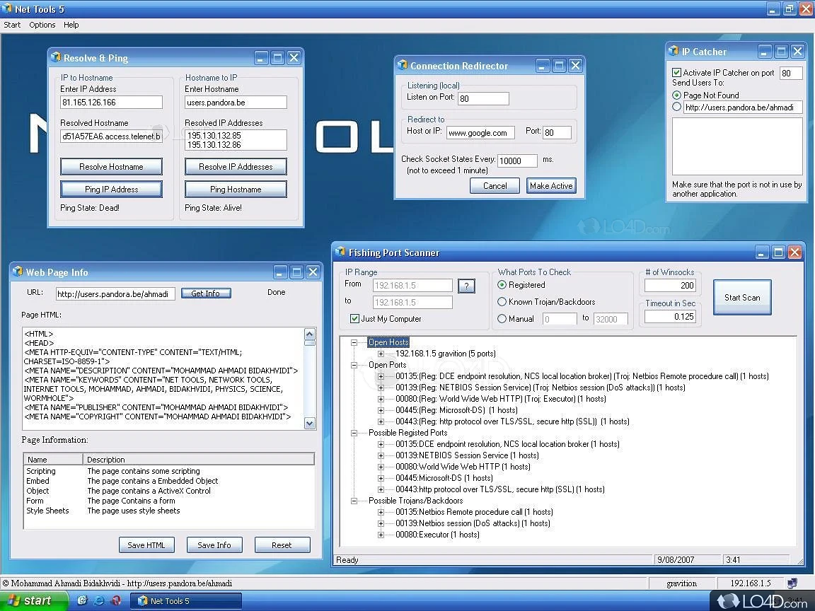 Trace routes, look up hosts, scan IP addresses and ports - Screenshot of NetTools