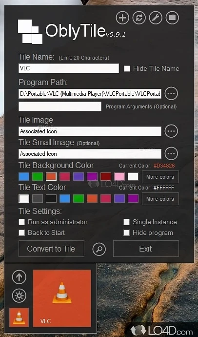 And practical software utility that can design and personalize tiles for Windows start screen - Screenshot of OblyTile