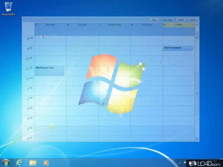 Displays the Outlook calendar on your desktop - Screenshot of Outlook on the Desktop