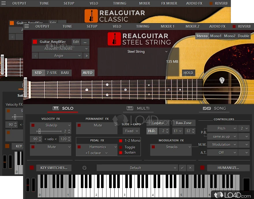 Create custom guitar tracks that resemble human playback by taking advantage of the multiple MIDI - Screenshot of RealGuitar
