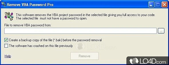 Remove password-protected VBA files in order to gain access to Excel, Word, PowerPoint, Outlook - Screenshot of Remove VBA Password
