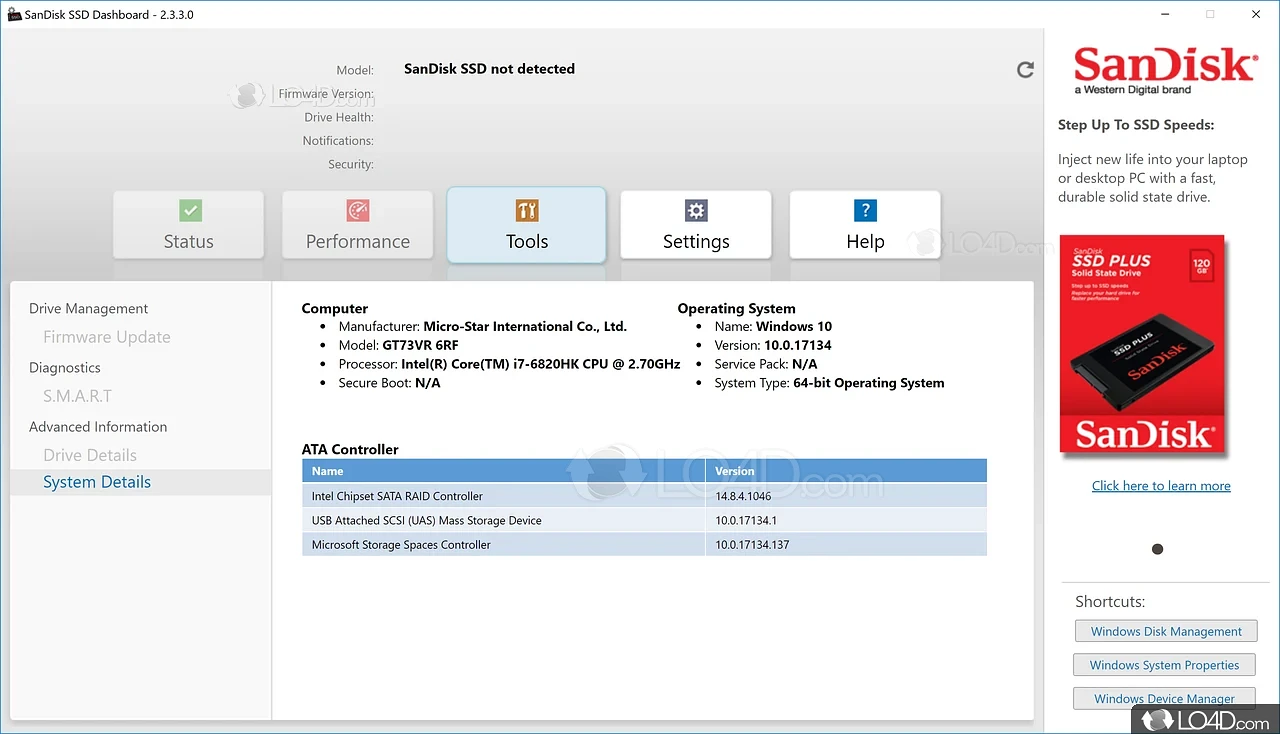 Sandisk ssd dashboard