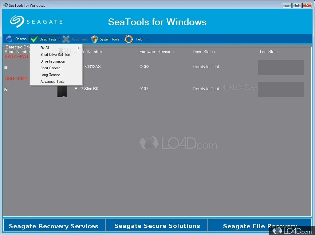 A Free Productivity program for Windows - Screenshot of SeaTools for Windows
