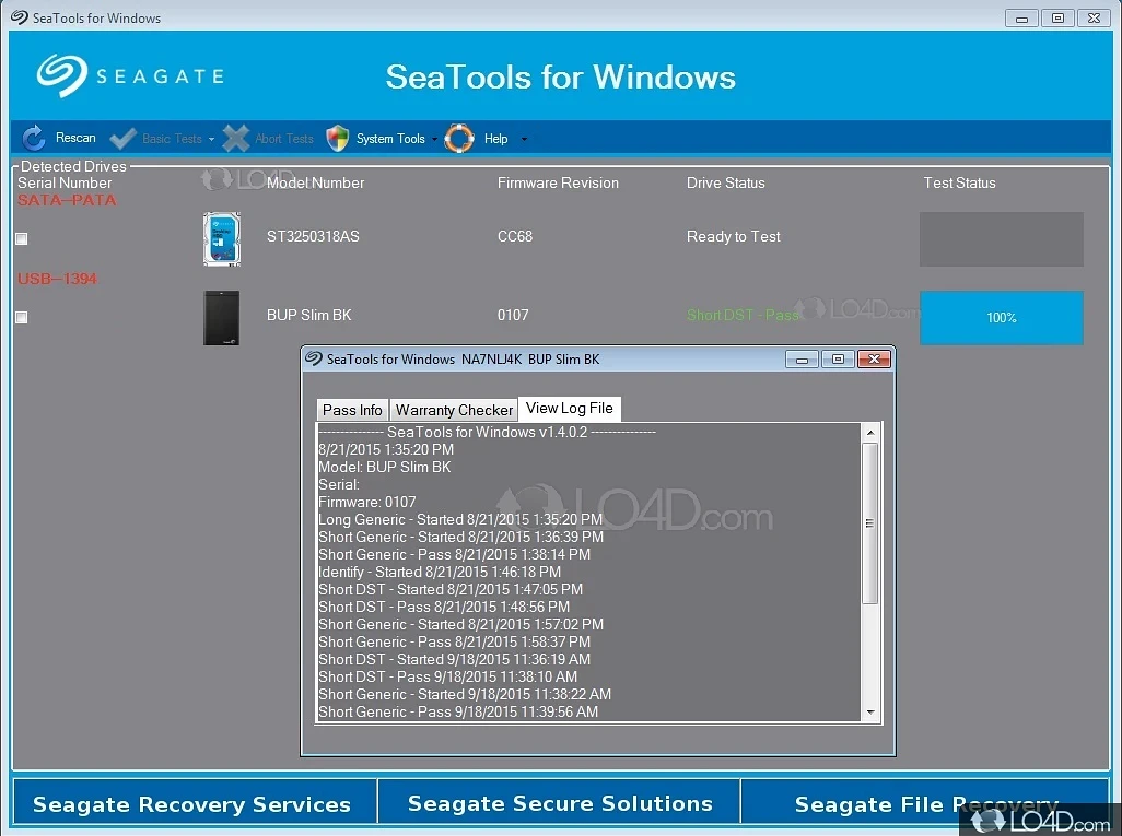 Powerful diagnostic app, for both Seagate and non-Seagata drive - Screenshot of SeaTools for Windows