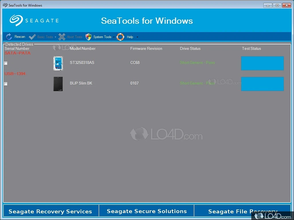 SeaTools for Desktop - Screenshot of SeaTools for Windows