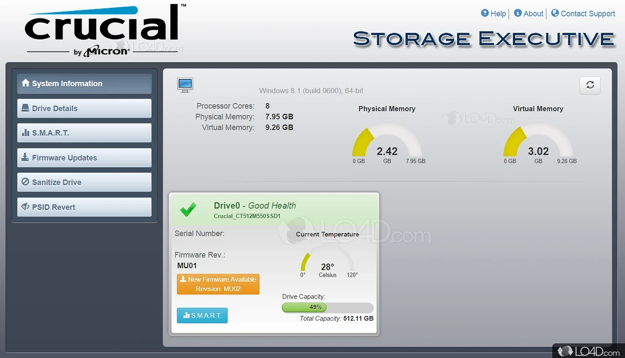 Monitor and enhance the performance of Crucial SSD by up to 10 times while prolonging its lifespan at the same time - Screenshot of Storage Executive