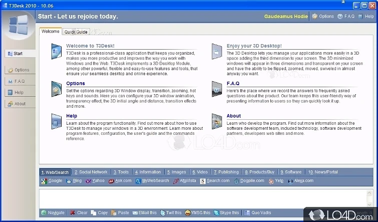 Manage apps and windows in a 3D desktop - Screenshot of T3Desk