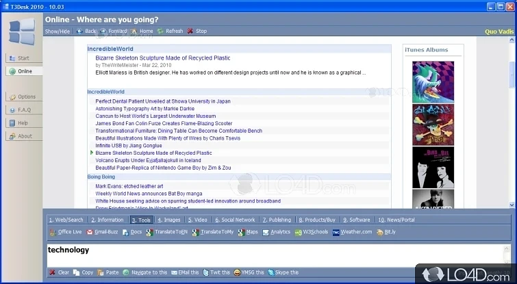 T3Desk: User interface - Screenshot of T3Desk