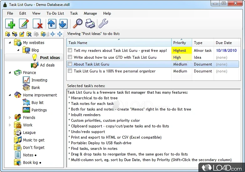 Designed specifically in order to organize time in a more manner by adding to-do lists - Screenshot of Task List Guru