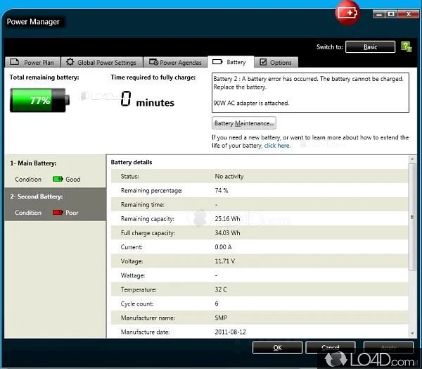 Power management software for owners of Lenovo PCs - Screenshot of ThinkPad Power Manager