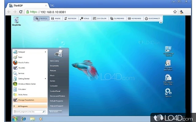 Remotely access your desktop via a web browser - Screenshot of ThinRDP