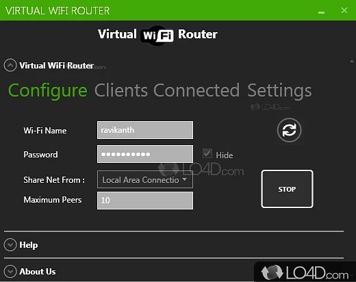 Create a hotspot on PC to share the internet - Screenshot of Virtual WiFi Router