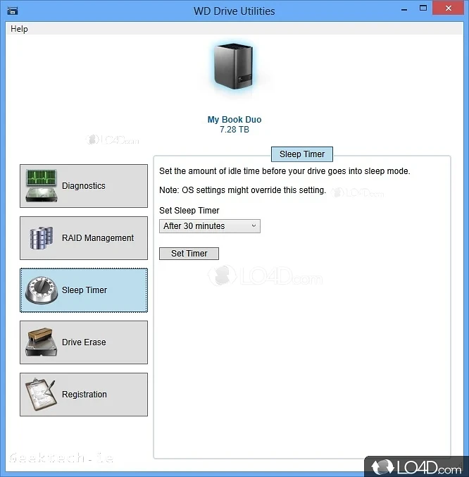Check the status and change the RAID configuration - Screenshot of WD Drive Utilities