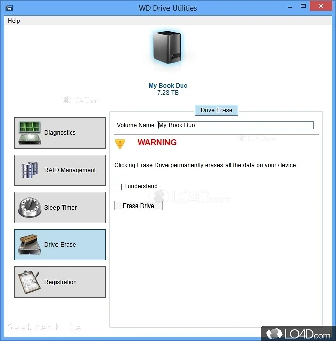 A handy application for managing WD hard drives efficiently - Screenshot of WD Drive Utilities