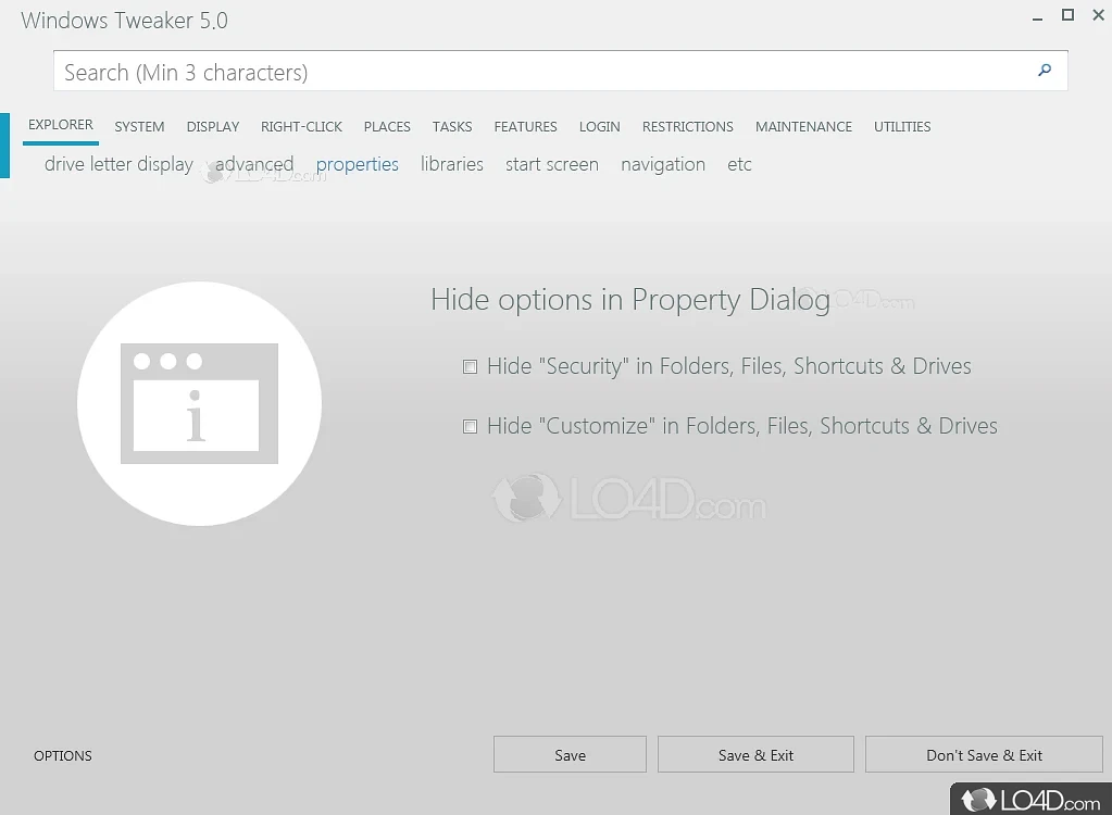 Encrypt the app, create a restore point and start tweaking - Screenshot of Windows Tweaker