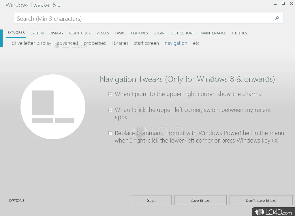 Windows Tweaker: User interface - Screenshot of Windows Tweaker