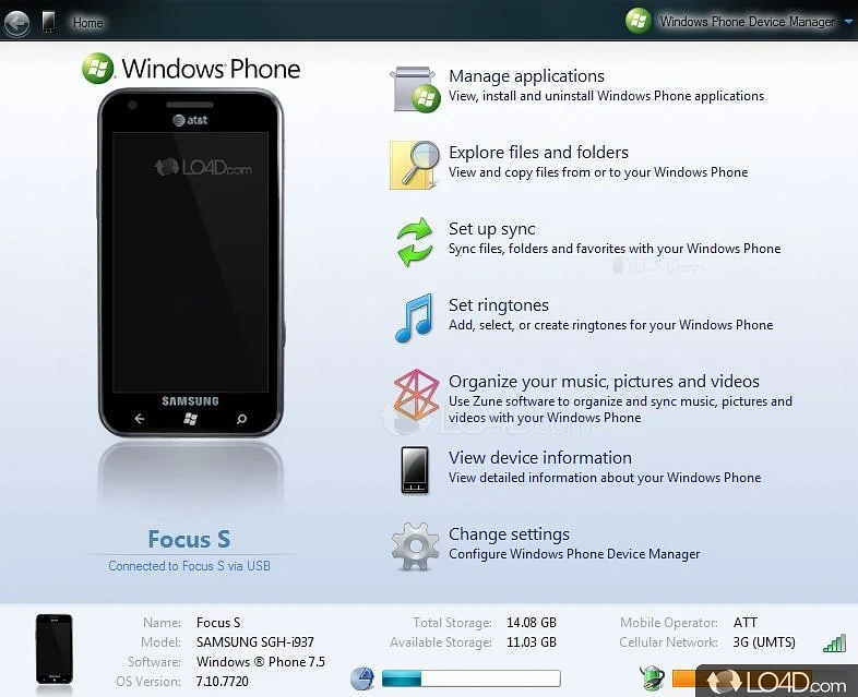 ITunes-like software for Windows mobile phones - Screenshot of Windows Phone Device Manager