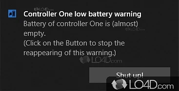 See the battery level of Xbox One and Xbox 360 controllers in the system tray, and receive a notification when it gets too low - Screenshot of XBox One Controller Battery Indicator