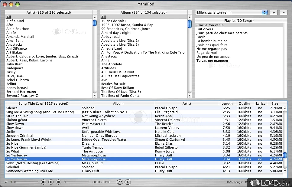 Freeware app to efficiently manage iPod - Screenshot of YamiPod for Windows