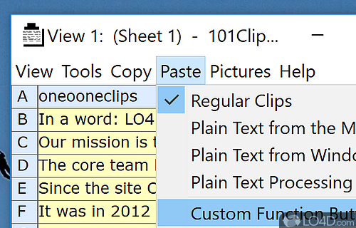 Track a history of copy and paste actions - Screenshot of 101 Clips