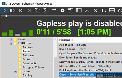 Multimedia player capable of rendering nearly any audio file, create playlists - Screenshot of 1by1