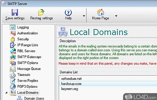 Screenshot of 1st SMTP Server - User interface