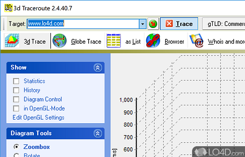 Helps users get details about network connections - Screenshot of 3D Traceroute