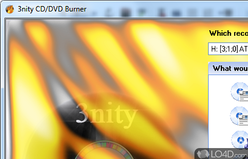 Screenshot of 3nity CD/DVD Burner - Can swiftly burn data on CDs and DVDs, as well as create ISO images, and erase rewritable discs