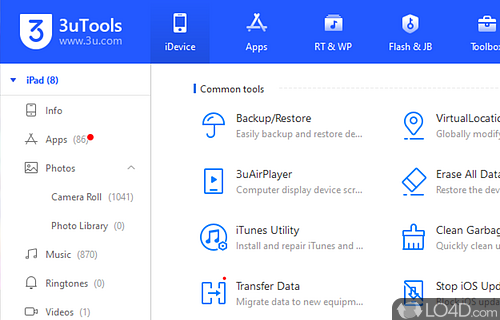 3uTools includes a collection of useful utilities for managing and jailbreaking your device - Screenshot of 3uTools