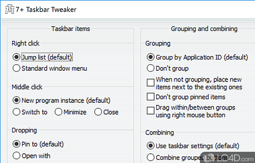 Customize the Taskbar - Screenshot of 7+ Taskbar Tweaker