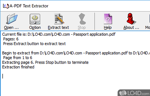 User interface - Screenshot of A-PDF Text Extractor