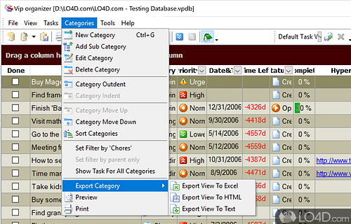 Task filtering and grouping capabilities - Screenshot of VIP Organizer