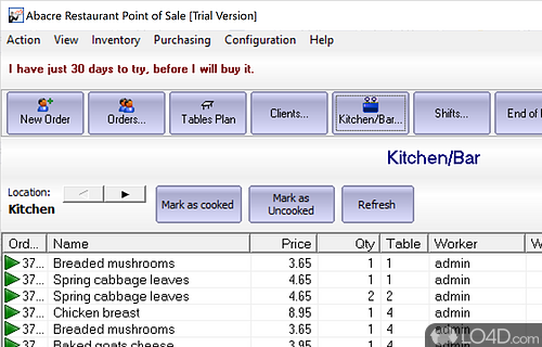 Abacre Restaurant Point of Sale screenshot